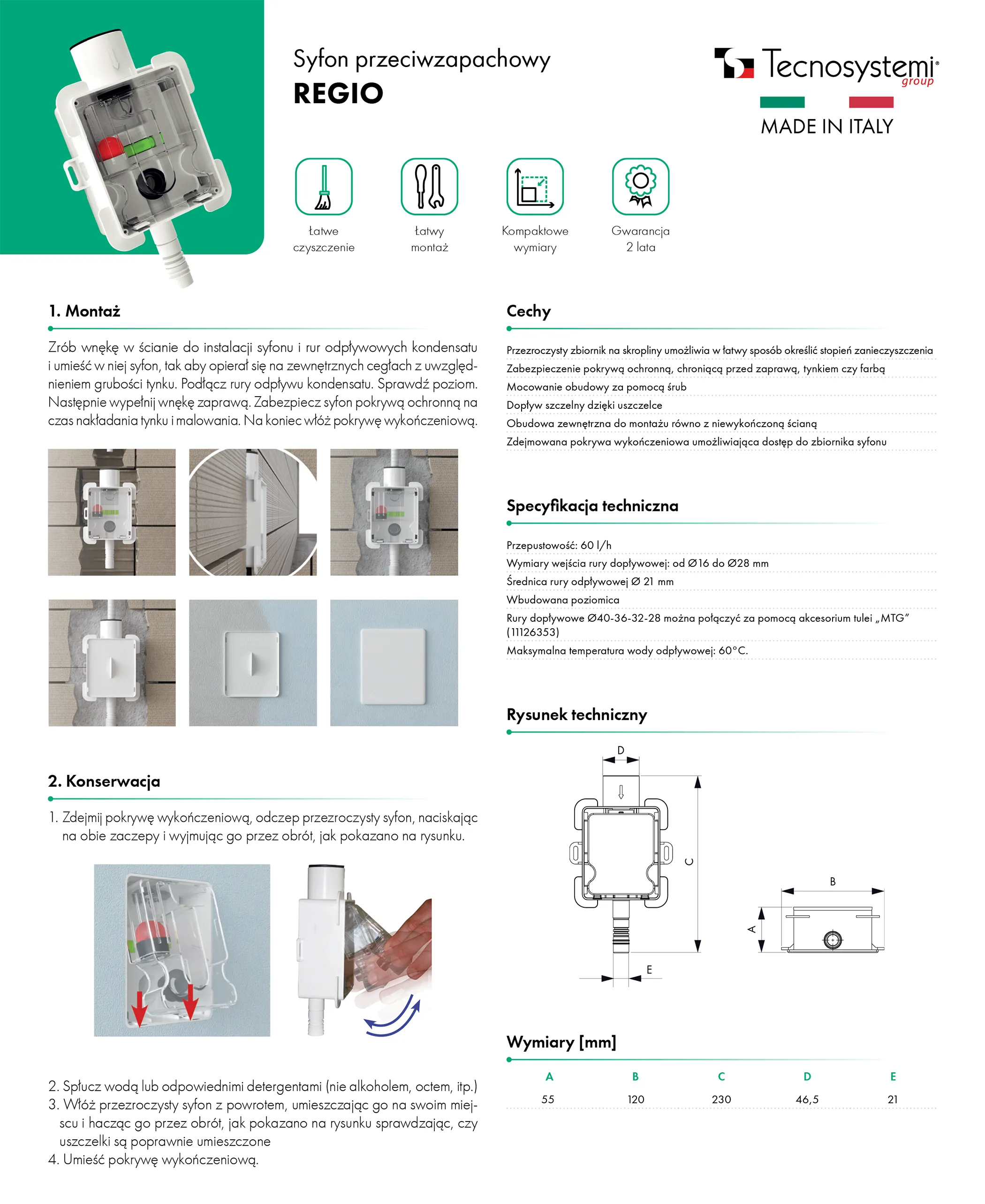 Syfon przeciwzapachowy REGIO TECNOSYSTEMI